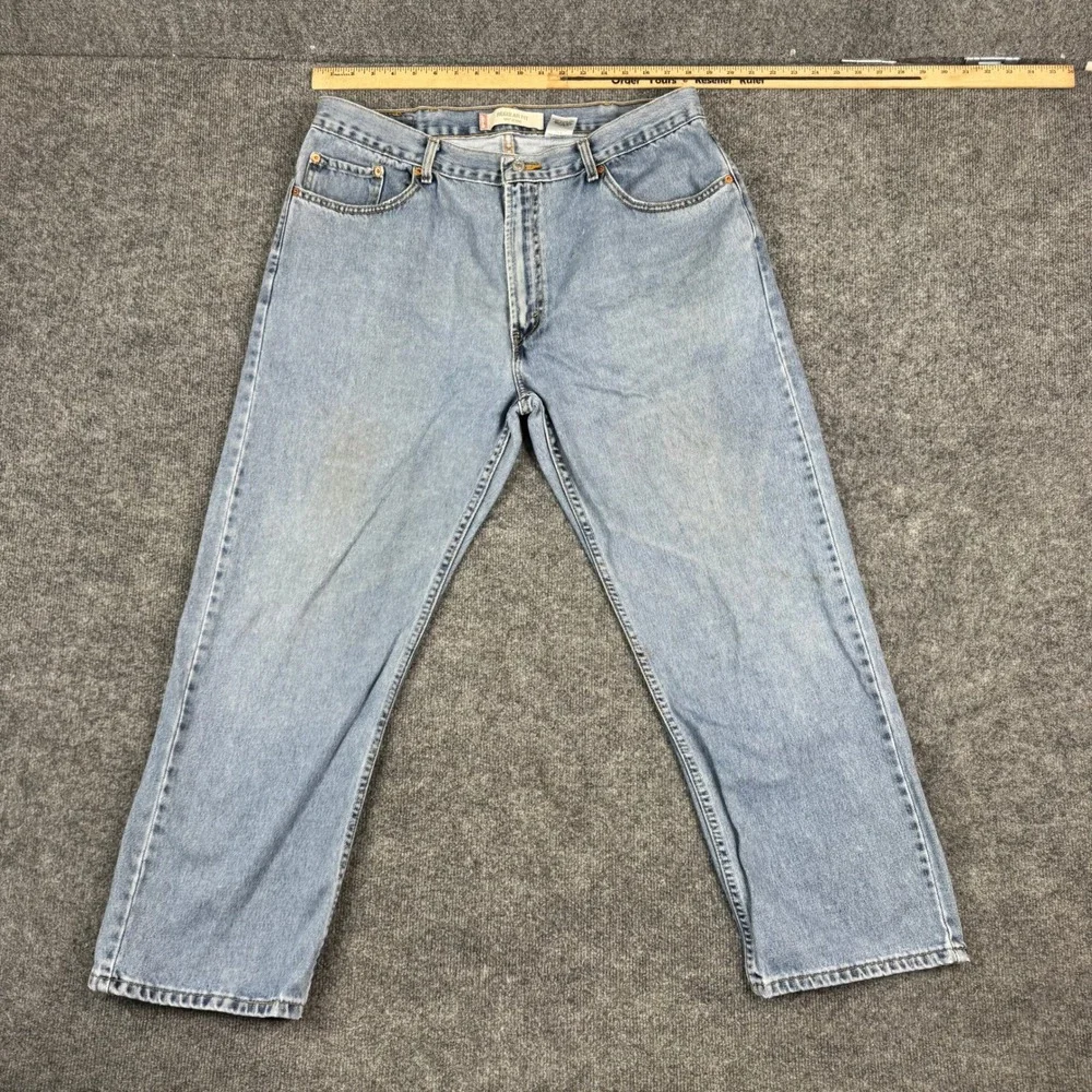 Levi's Jeans Mens Size 40x30 Light Wash 505 Regular Fit Straight Leg Denim Stain